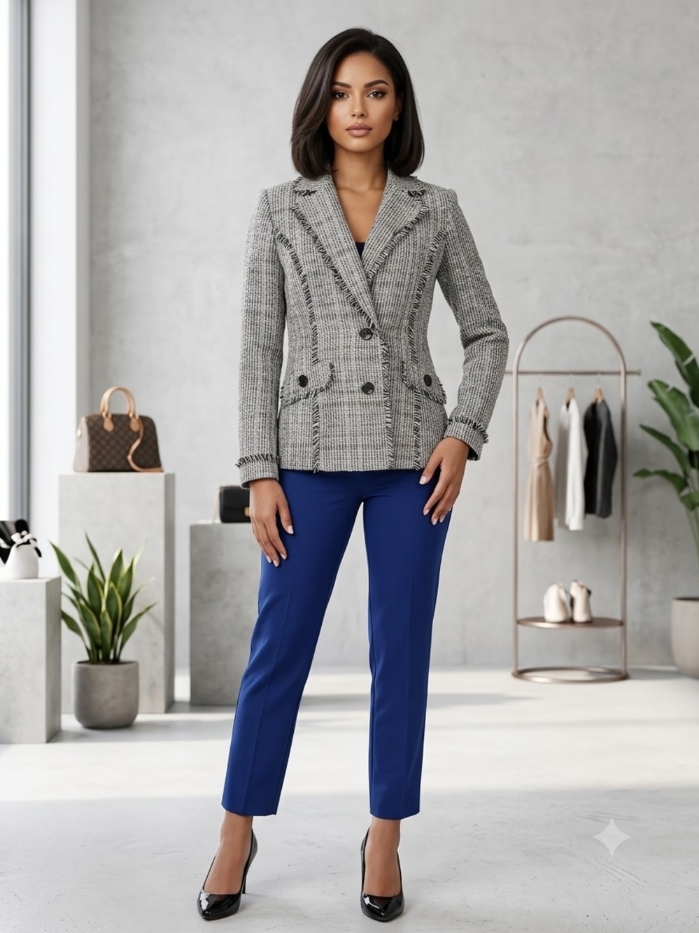 😍Karl Lagerfeld Paris Women's Double-Breasted Blazer in Gray Size 10